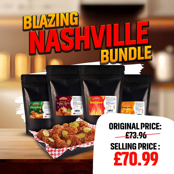 Blazing Nashville Hot Chicken Bundle (4 Products) 2.5kg Each – Breading, Marinade & Sauce Kit