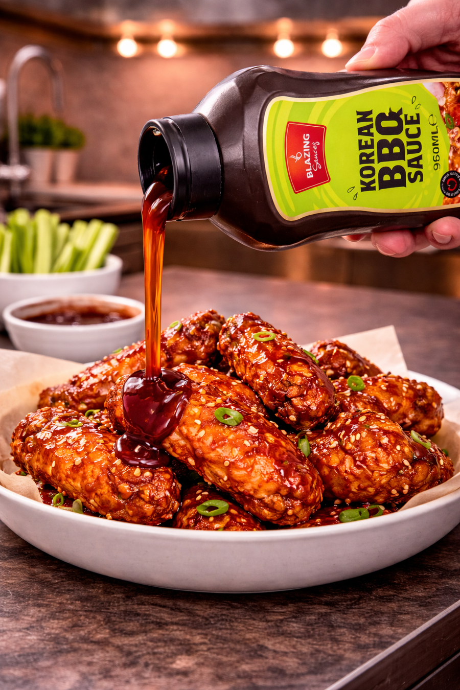 Korean BBQ Chicken Lettuce Wraps with Blazing Korean BBQ Sauce