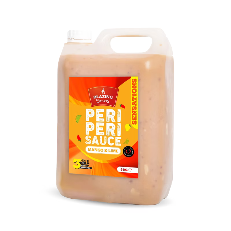 Blazing Peri Peri Mango & Lime Sauce 5kg, Sweet & Zesty Chicken Glaze, Dip & Marinade