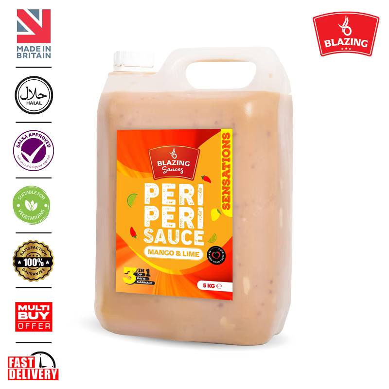 Blazing Peri Peri Mango & Lime Sauce 5kg, Sweet & Zesty Chicken Glaze, Dip & Marinade