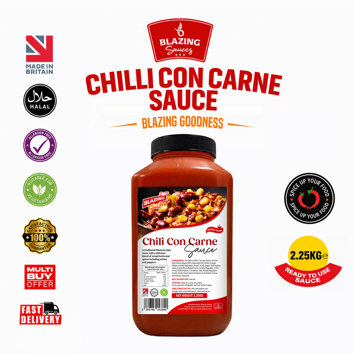 Blazing Chilli Con Carne Sauce 2.25kg, Bold & Spicy Ready-to-Use Cooking Sauce