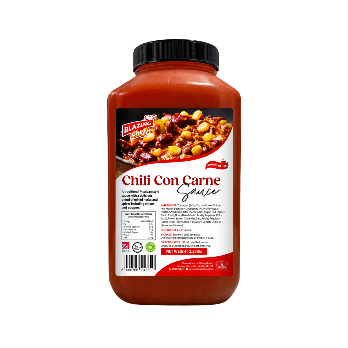 Blazing Chilli Con Carne Sauce 2.25kg, Bold & Spicy Ready-to-Use Cooking Sauce