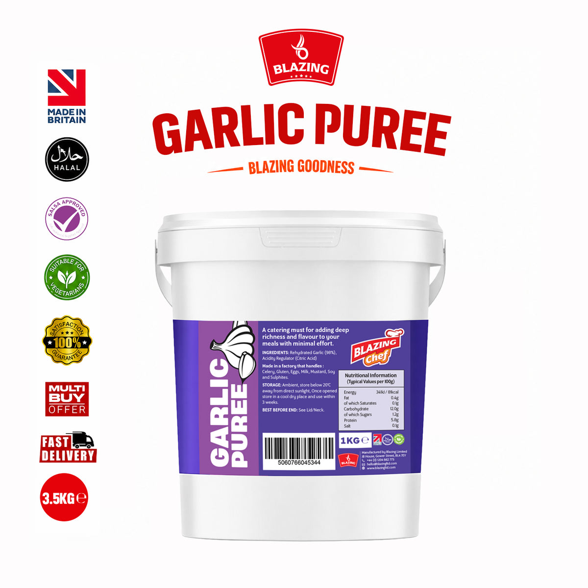 Garlic Purée 1kg Catering Tub, Perfect For Seasoning Chicken, Meats & Vegetables