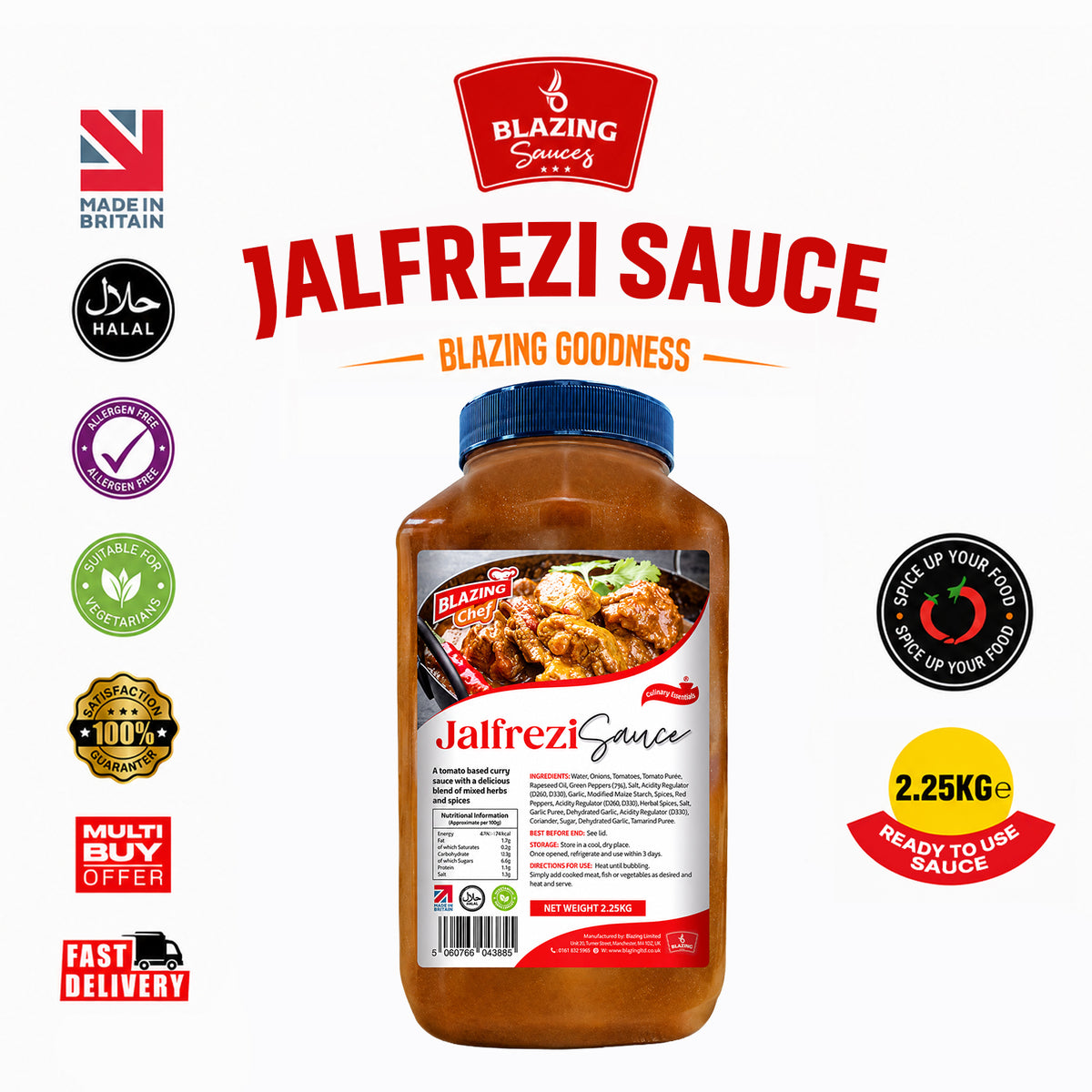 Blazing Jalfrezi Sauce 2.25kg, Spicy & Tangy Ready-to-Use Curry Sauce