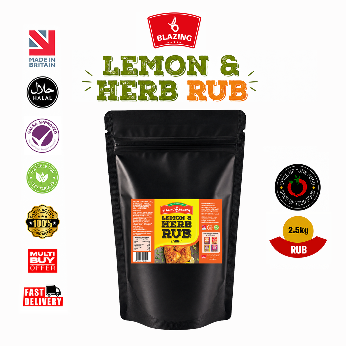 Blazing Lemon & Herb Dry Rub Seasoning 2.5kg