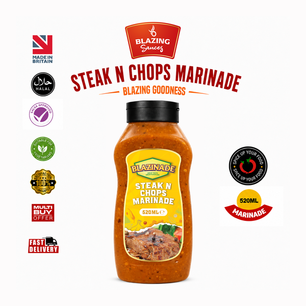 Blazing Steak n Chops Marinade Sauce 520ml, Savoury Meat Marinade, Grill and BBQ Sauce