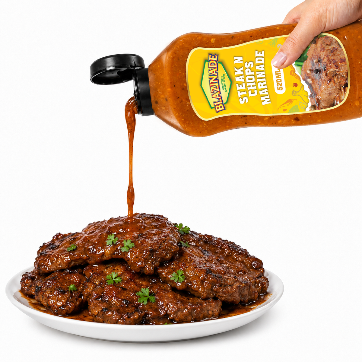 Blazing Steak n Chops Marinade Sauce 520ml, Savoury Meat Marinade, Grill and BBQ Sauce