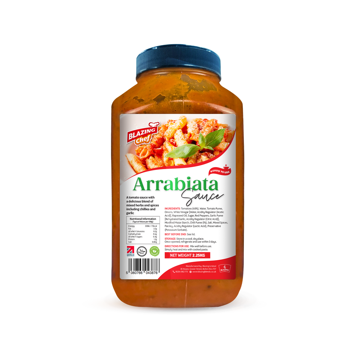 Blazing Arrabiata Sauce 2.25kg, Bold Spicy Ready-to-Use Cooking Sauce