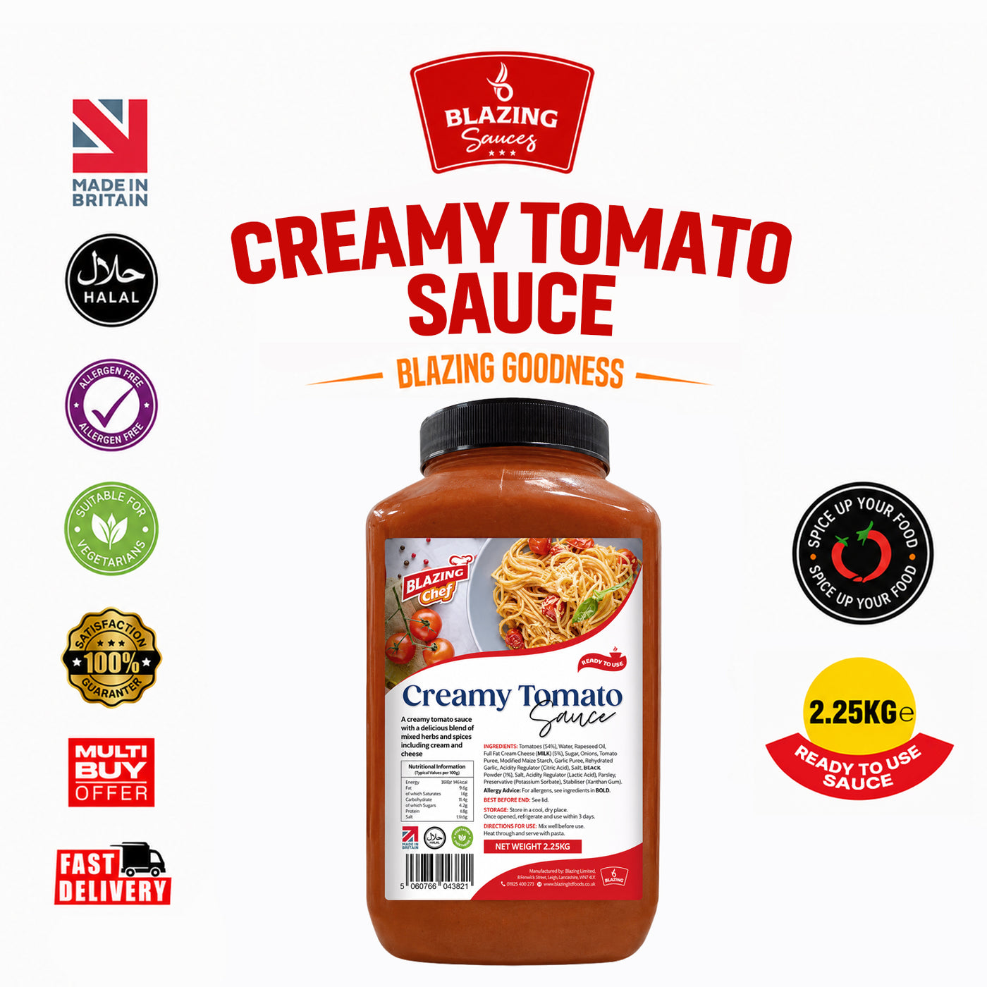 Blazing Creamy Tomato Pasta Sauce 2.25kg, Rich Ready-to-Use Cooking Sauce