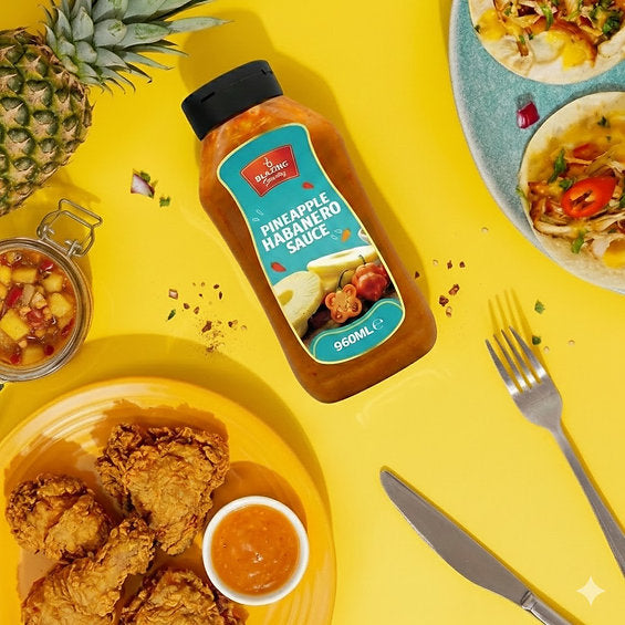 Blazing Pineapple Habanero Sauce 960ml, Sweet Heat for Chicken, Burgers and Vegetables