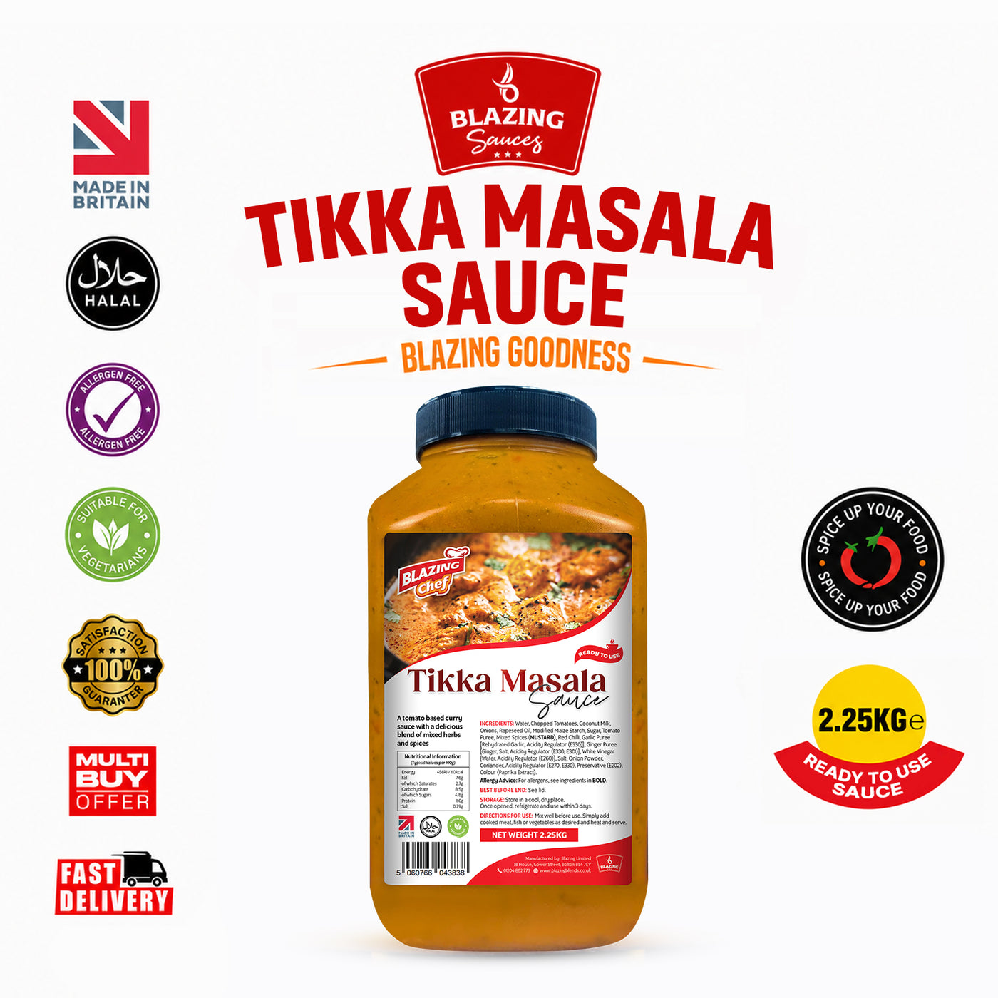 Blazing Tikka Masala Sauce 2.25kg, Creamy & Spiced Ready-to-Use Curry Sauce