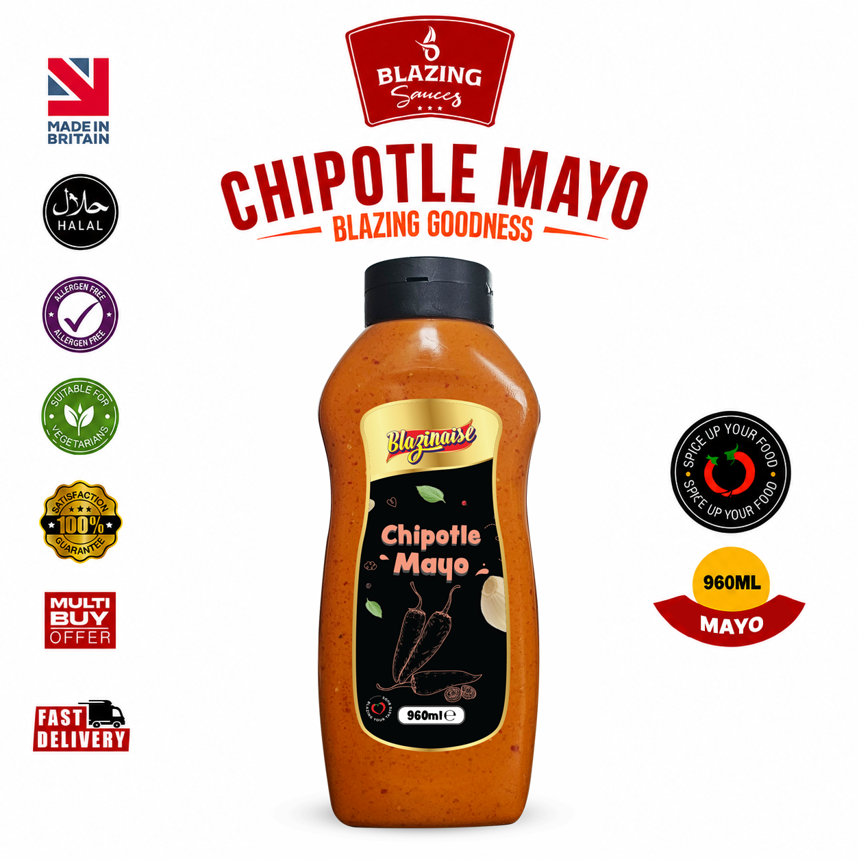 Blazing Chipotle Mayo Sauce 960ml, Smoky and Creamy Chilli Mayo