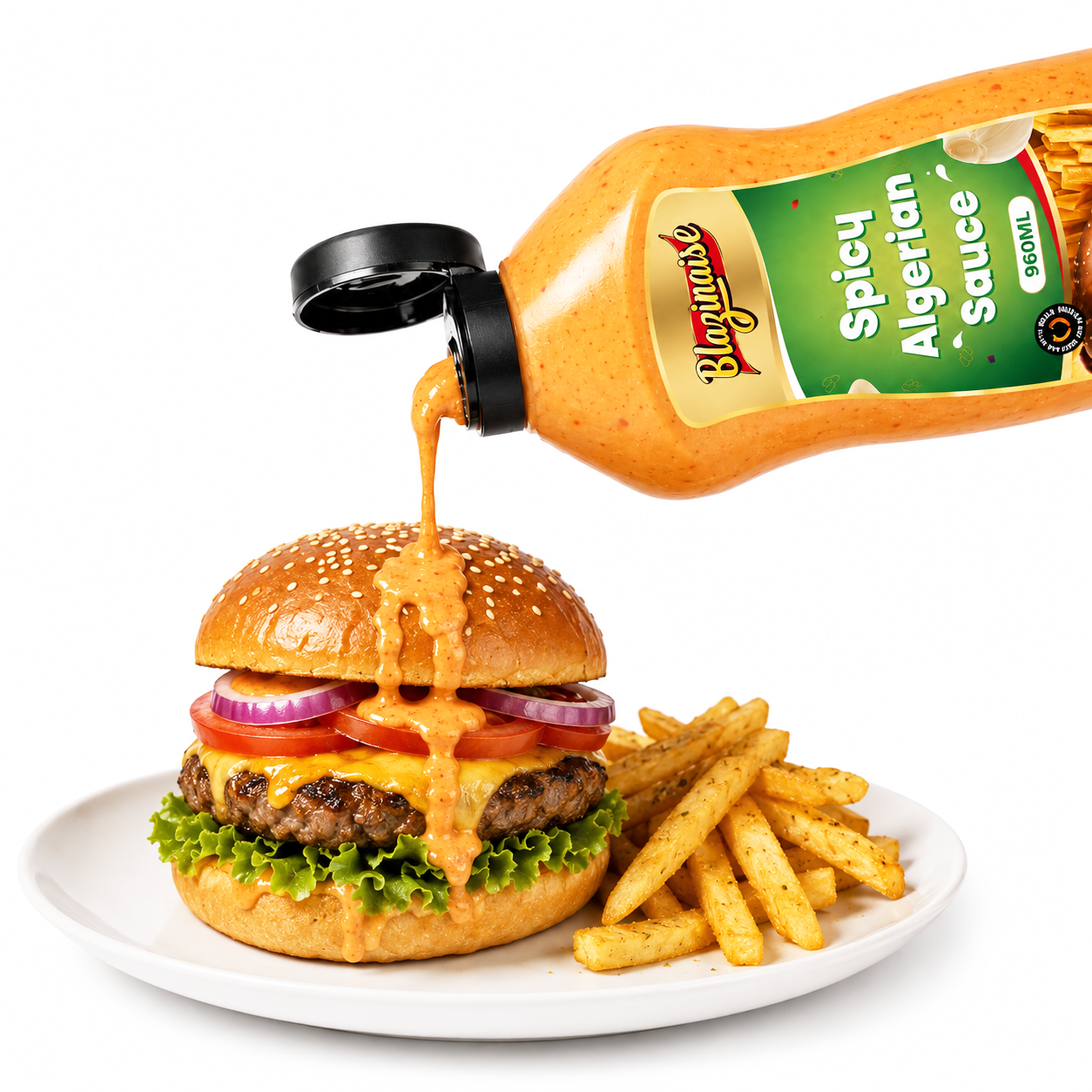 Blazing Spicy Algerian Sauce 960ml, Hot Spiced Condiment, Dip and Glaze