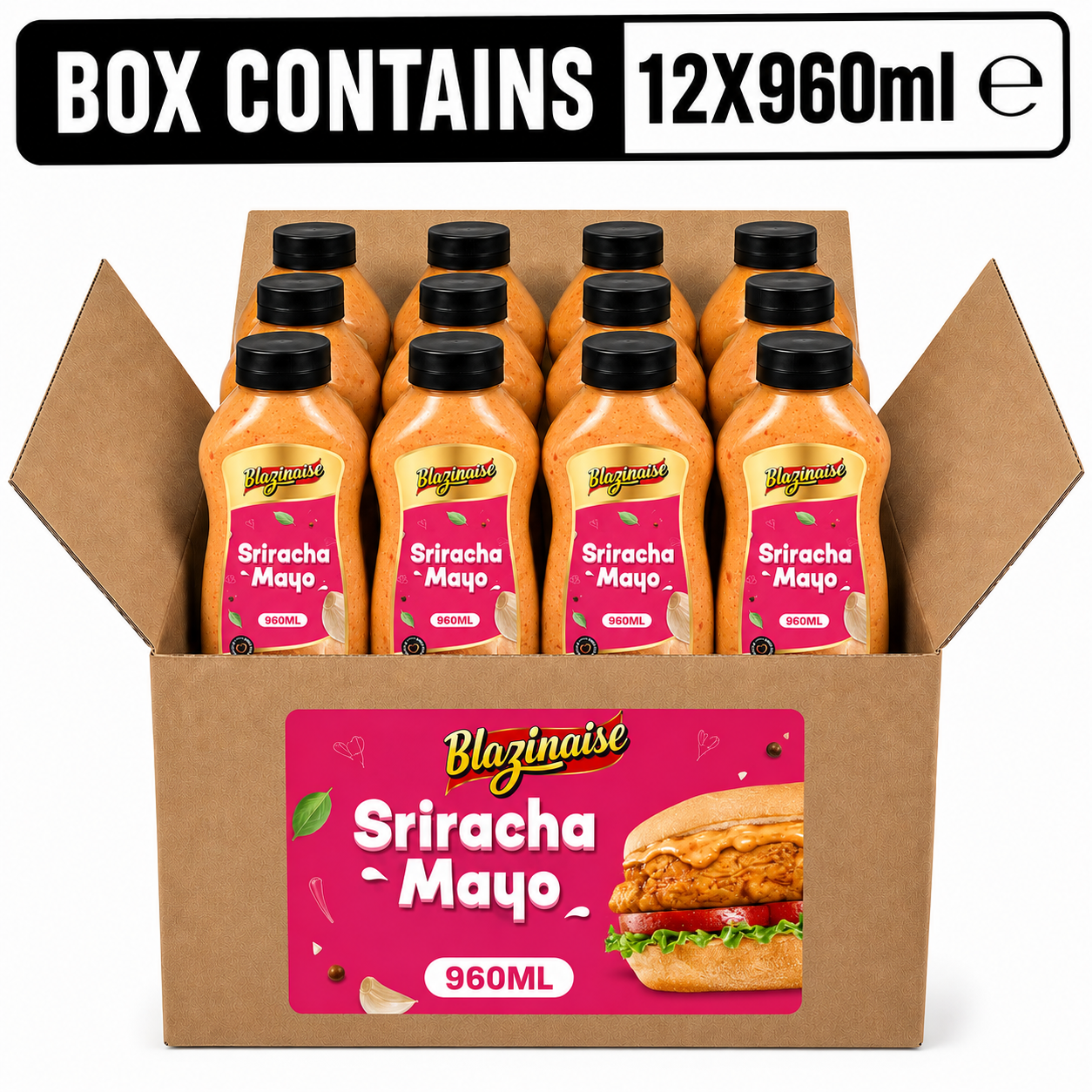 Peri Peri Sriracha Mayo 960ml, Spicy Chilli Garlic Mayonnaise, Dip and Dressing