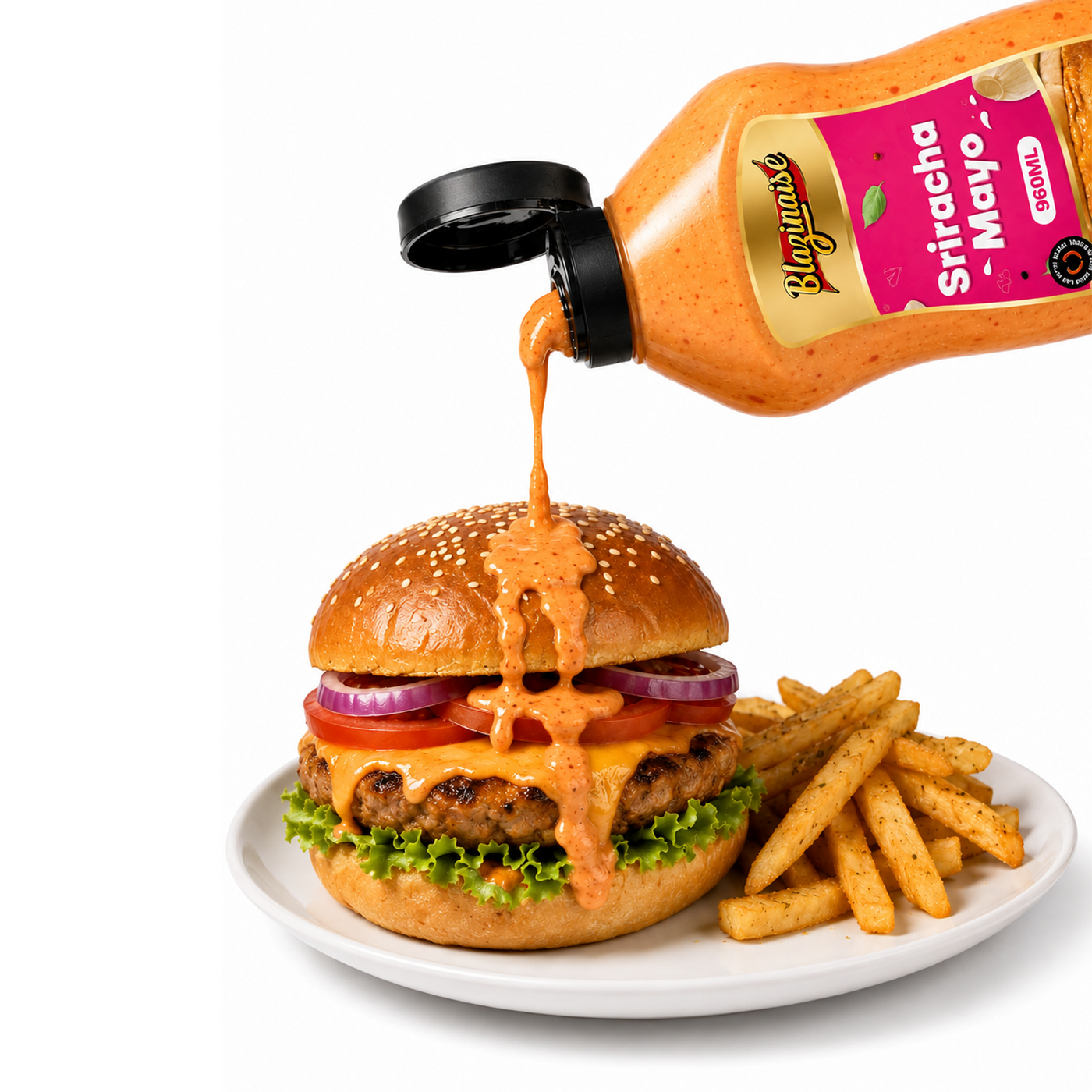 Peri Peri Sriracha Mayo 960ml, Spicy Chilli Garlic Mayonnaise, Dip and Dressing