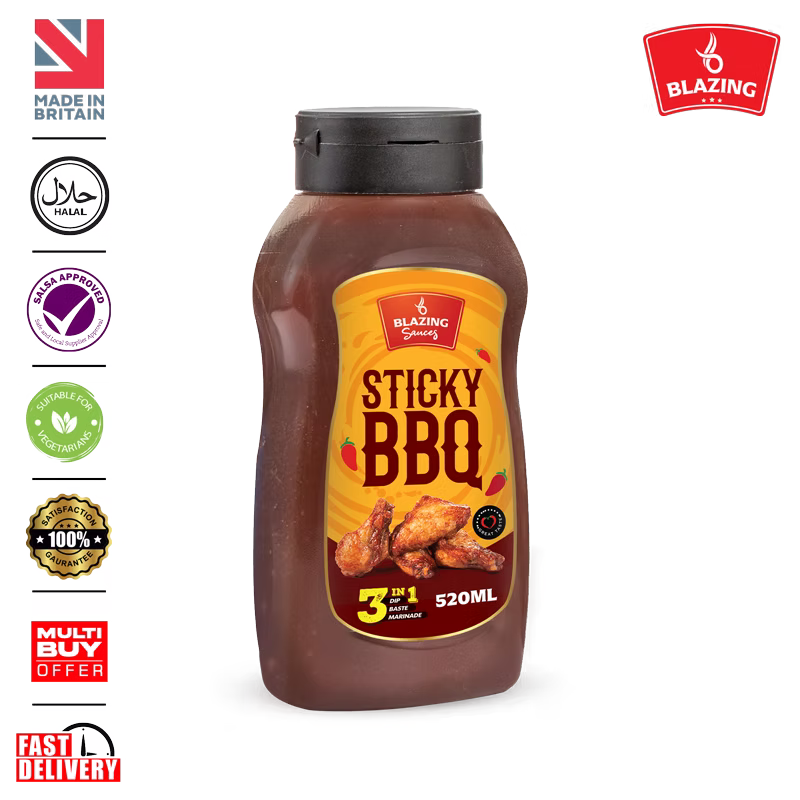 Blazing Sticky BBQ Sauce 520ml, Perfect for Chicken Wings, Ribs & More