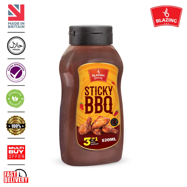 Blazing Sticky BBQ Sauce 520ml, Perfect for Chicken Wings, Ribs & More