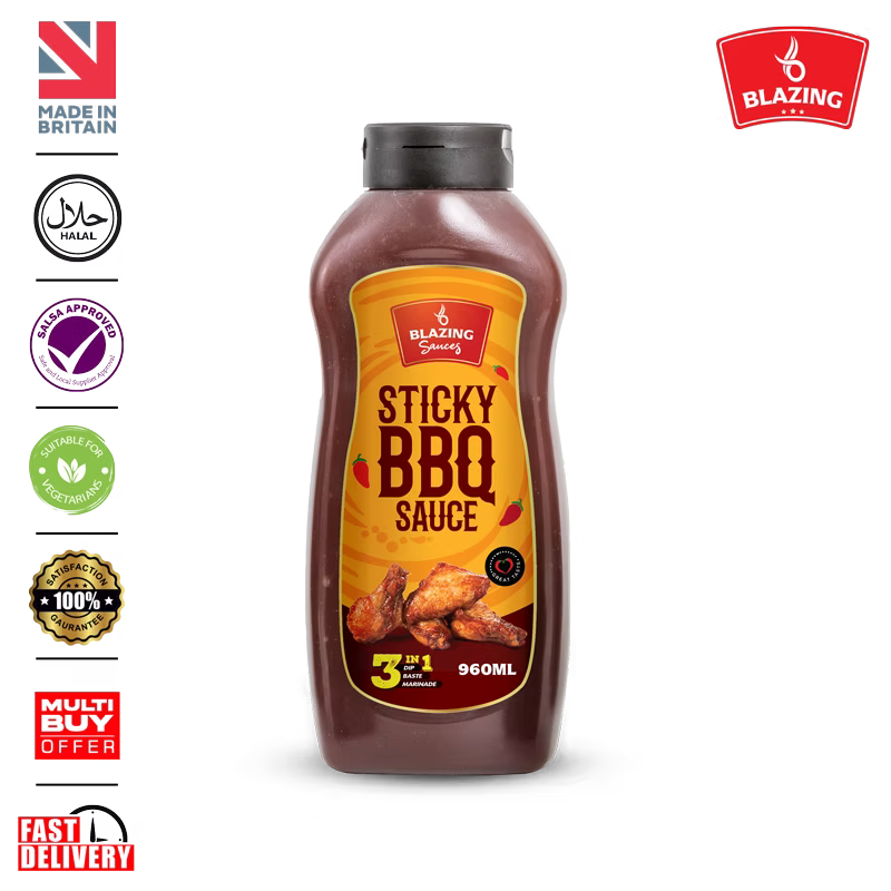 Blazing Sticky BBQ Sauce 960ml, Perfect for Chicken Wings, Ribs & More