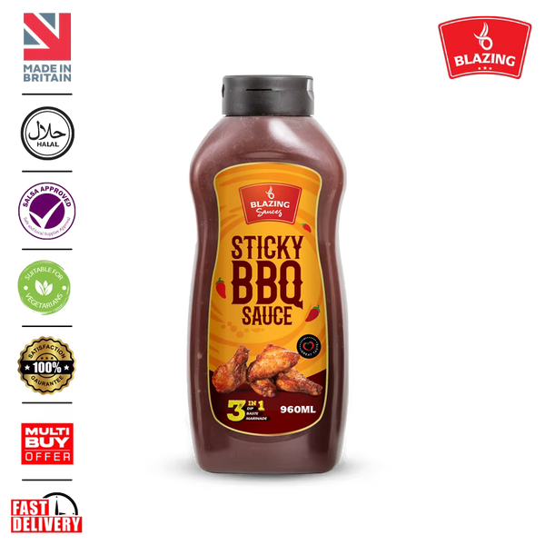 Blazing Sticky BBQ Sauce 960ml, Perfect for Chicken Wings, Ribs & More