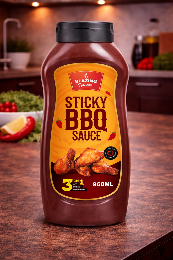 Blazing Sticky BBQ Sauce 960ml, Perfect for Chicken Wings, Ribs & More