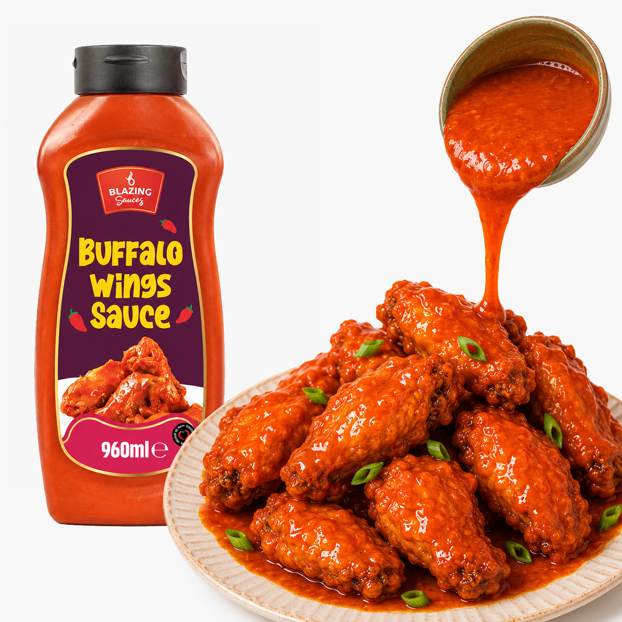 Blazing Buffalo Wings Sauce 960ml, Classic Spicy Wing Sauce, Dip and Dressing