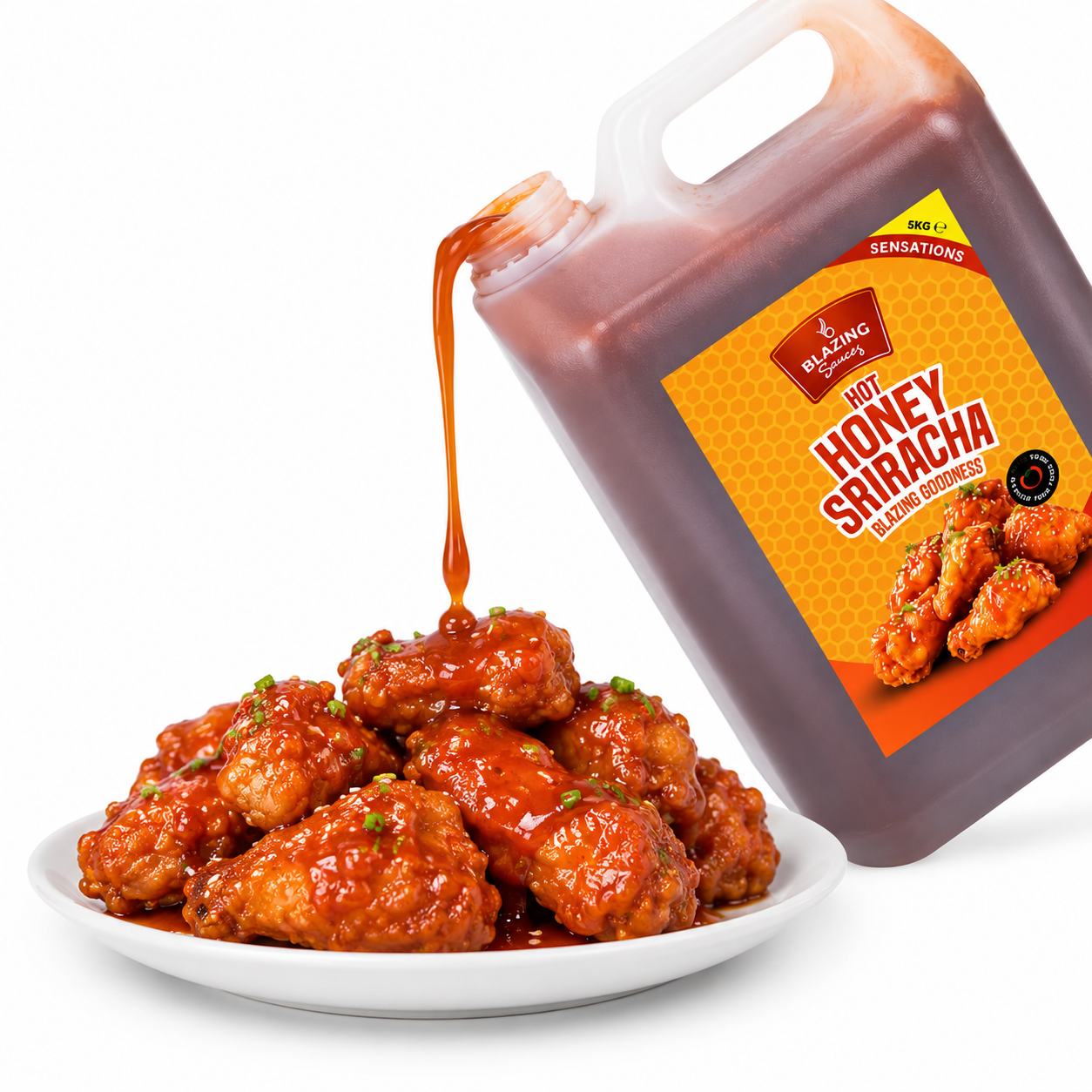 Blazing Honey Sriracha Wings Sauce 5kg, Sweet and Spicy Sticky Glaze