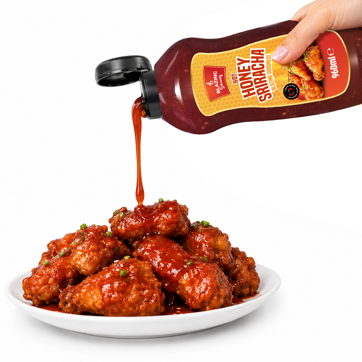 Blazing Honey Sriracha Wings Sauce 960ml, Sweet and Spicy Sticky Glaze