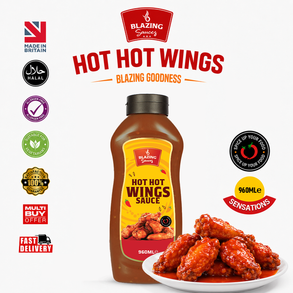 Blazing Hot Hot Wing Sauce 960ml, Extra Hot Chicken Wing Sauce, Dip and Glaze