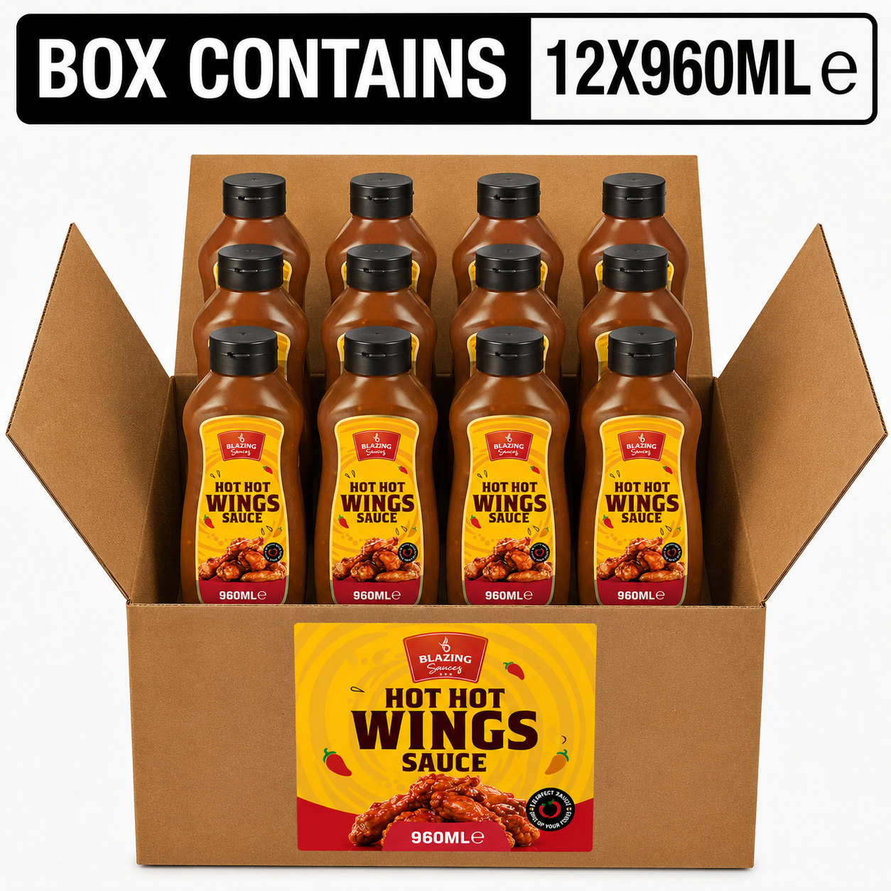 Blazing Hot Hot Wing Sauce 960ml, Extra Hot Chicken Wing Sauce, Dip and Glaze