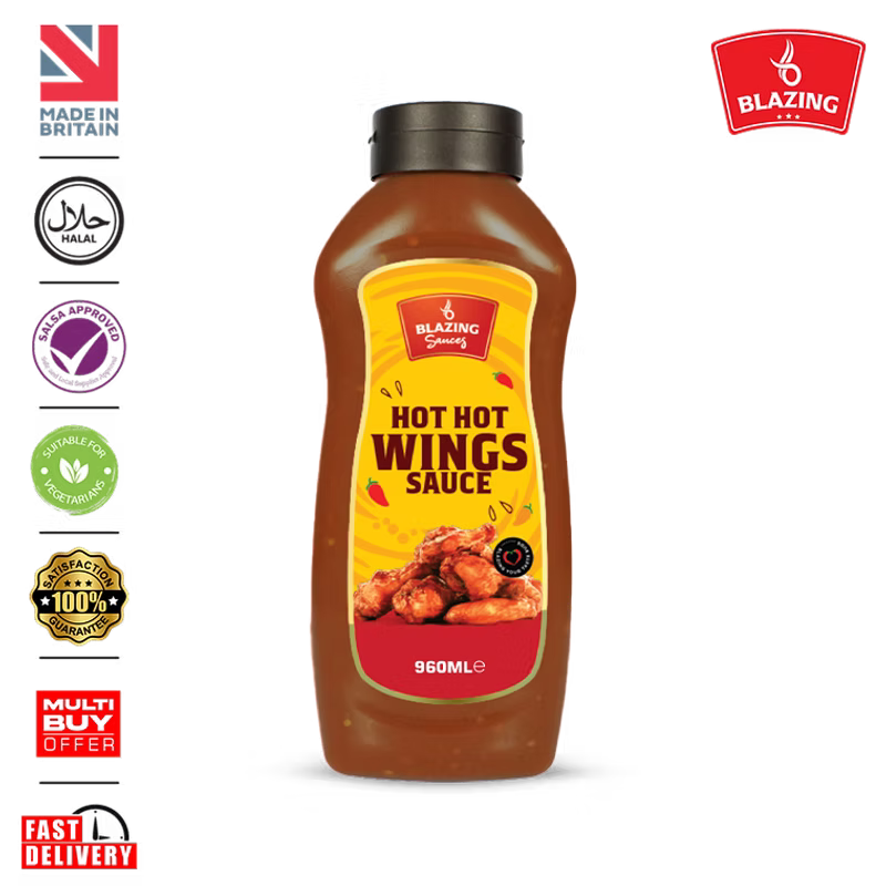 Blazing Hot Hot Wing Sauce 960ml, Extra Hot Chicken Wing Sauce, Dip and Glaze