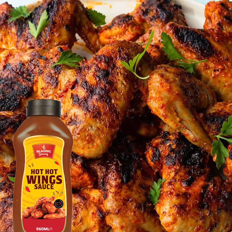 Blazing Hot Hot Wing Sauce 960ml, Extra Hot Chicken Wing Sauce, Dip and Glaze