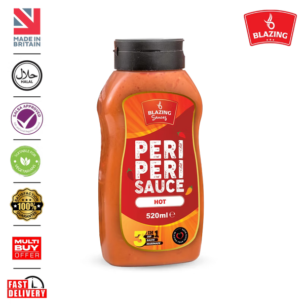 Blazing Hot Peri Peri Sauce 520ml, Fiery Chicken Baste, Dip & Marinade