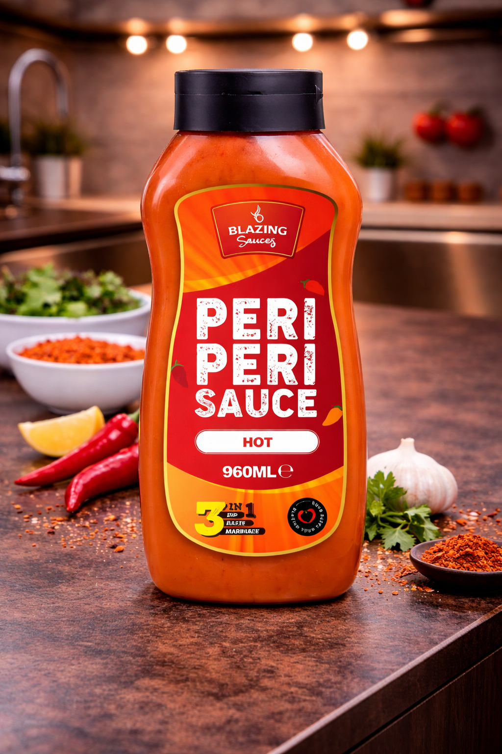 Blazing Hot Peri Peri Sauce 960ml, Fiery Chicken Baste, Dip & Marinade