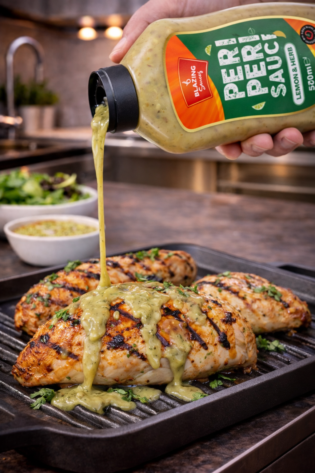 Blazing Lemon & Herb Peri Peri Sauce 960ml, Zesty Chicken Baste, Dip & Marinade