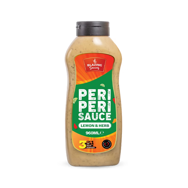 Blazing Lemon & Herb Peri Peri Sauce 960ml, Zesty Chicken Baste, Dip & Marinade