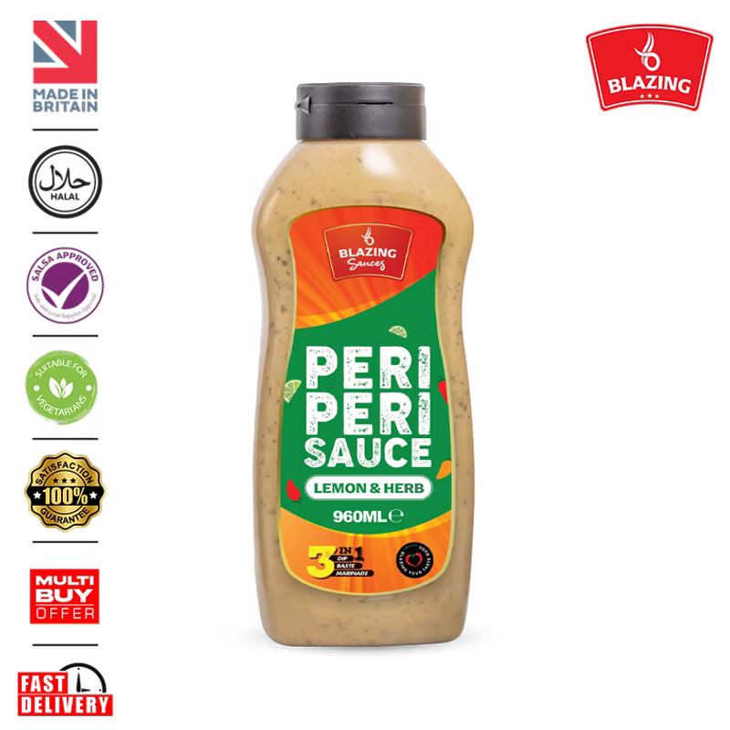 Blazing Lemon & Herb Peri Peri Sauce 960ml, Zesty Chicken Baste, Dip & Marinade