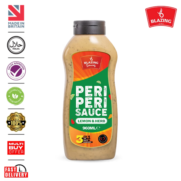 Blazing Lemon & Herb Peri Peri Sauce 960ml, Zesty Chicken Baste, Dip & Marinade