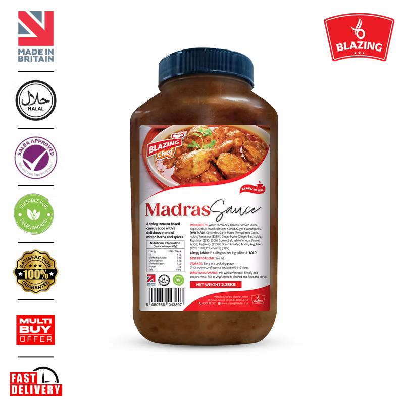Blazing Madras Curry Sauce 2.25kg, Rich & Spicy Ready-to-Use Indian Style Sauce