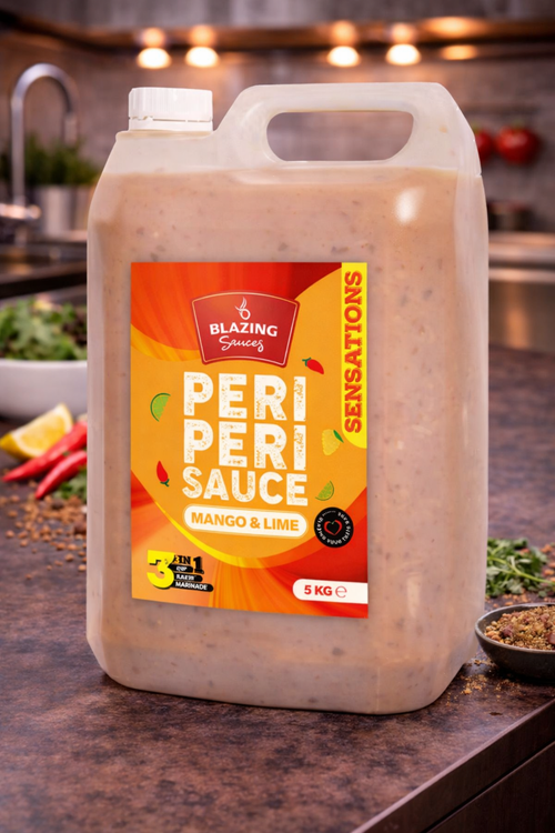 Blazing Peri Peri Mango & Lime Sauce 5kg, Sweet & Zesty Chicken Glaze, Dip & Marinade