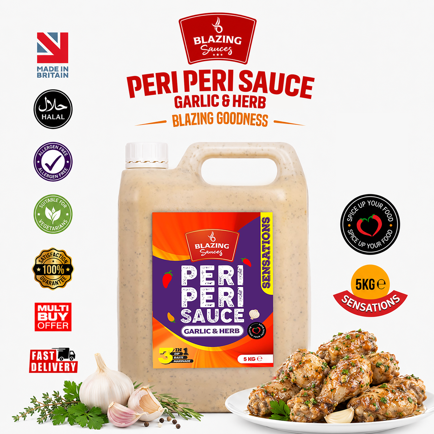 Garlic & Herb Peri Peri Sauce 5kg, Mild Zesty Chilli Marinade