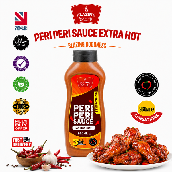 Blazing Extra Hot Peri Peri Sauce 960ml, Fiery Chicken Baste, Dip & Marinade