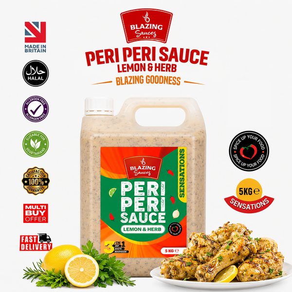 Blazing Lemon & Herb Peri Peri Sauce 5kg, Zesty Chicken Baste, Dip & Marinade