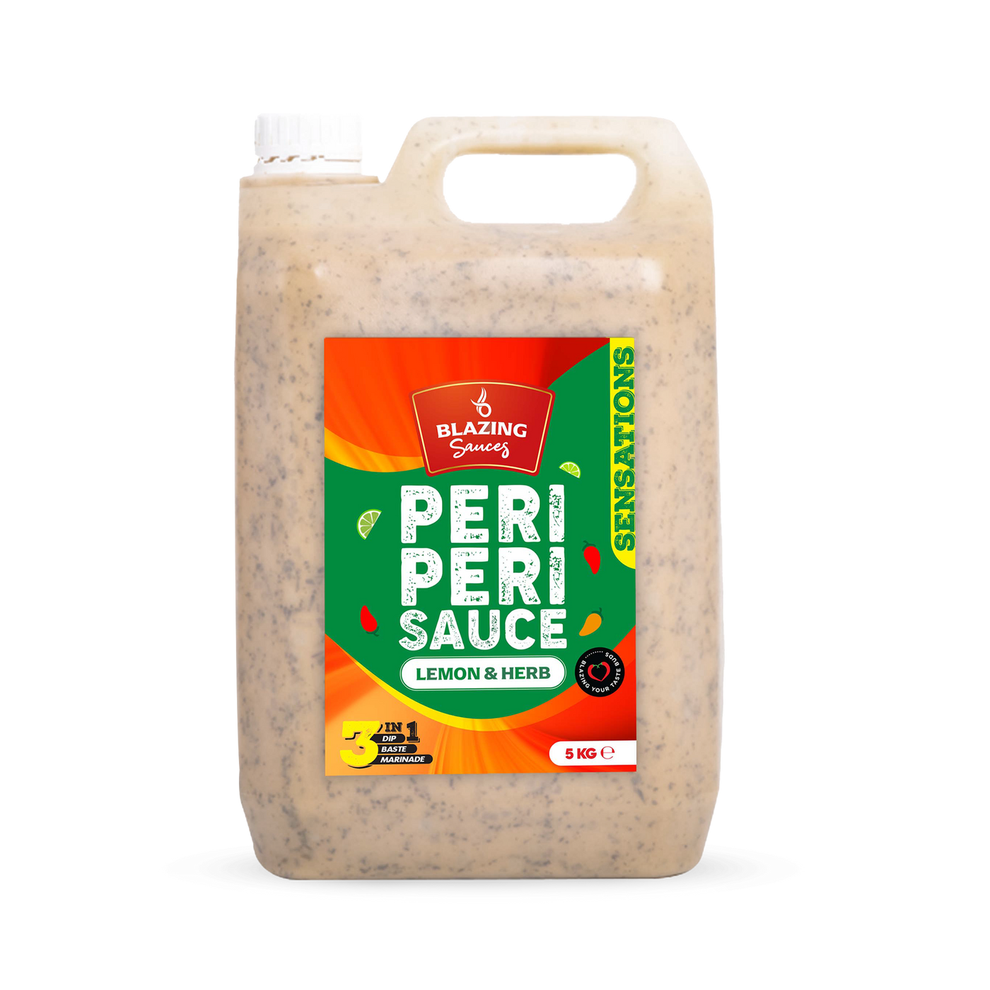 Blazing Lemon & Herb Peri Peri Sauce 5kg, Zesty Chicken Baste, Dip & Marinade