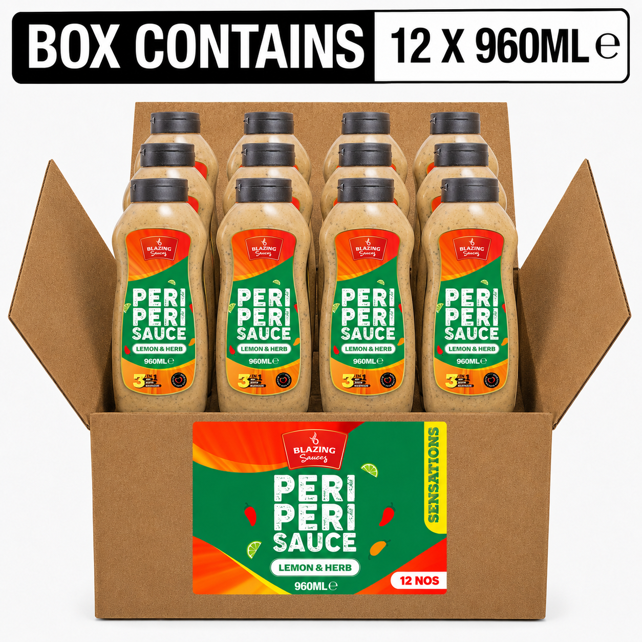 Blazing Lemon & Herb Peri Peri Sauce 960ml, Zesty Chicken Baste, Dip & Marinade