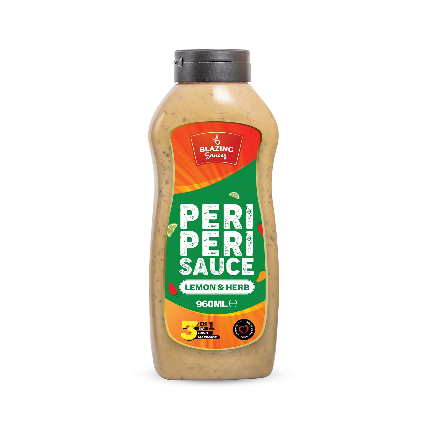 Blazing Lemon & Herb Peri Peri Sauce 960ml, Zesty Chicken Baste, Dip & Marinade