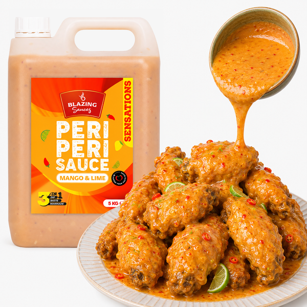 Blazing Peri Peri Mango & Lime Sauce 5kg, Sweet & Zesty Chicken Glaze, Dip & Marinade