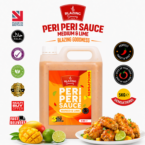 Blazing Peri Peri Mango & Lime Sauce 5kg, Sweet & Zesty Chicken Glaze, Dip & Marinade