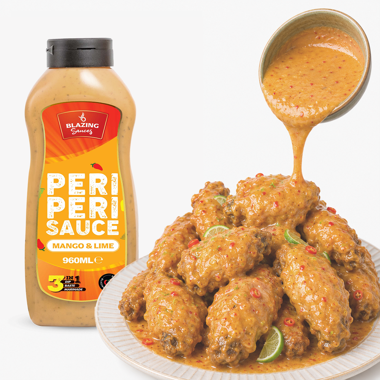 Blazing Peri Peri Mango & Lime Sauce 960ml, Sweet & Zesty Chicken Glaze, Dip & Marinade (Copy)