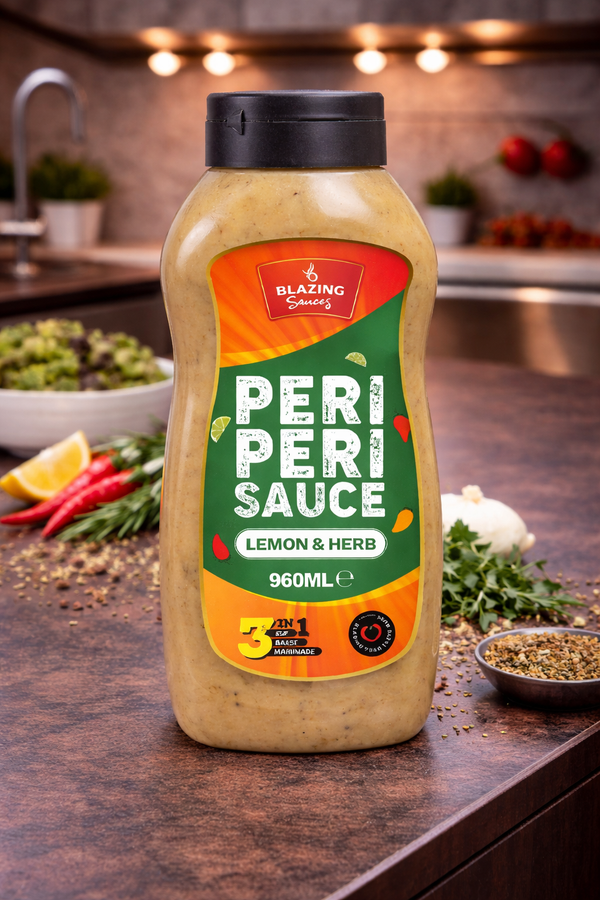 Blazing Lemon & Herb Peri Peri Sauce 960ml, Zesty Chicken Baste, Dip & Marinade