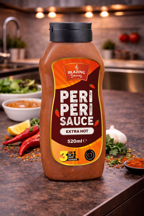 Blazing Extra Hot Peri Peri Sauce 520ml, Fiery Chicken Baste, Dip & Marinade